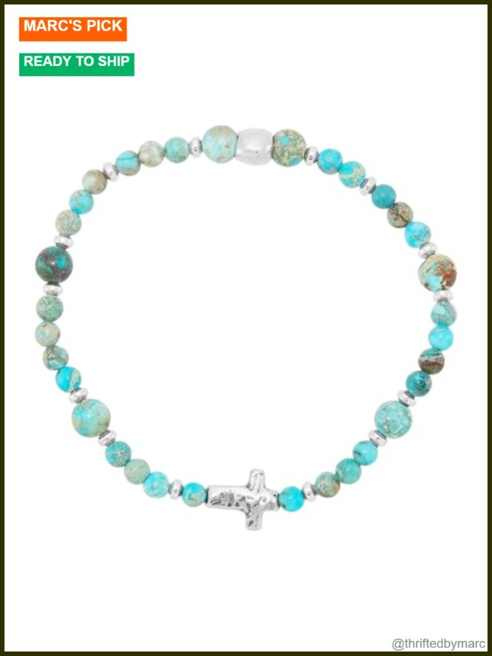 Sterling Silver Mixed Stones Cross Stretch Bracelet 7.5"